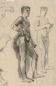 Studietekeningen, naakte mannen (voor en achter) +/- 1895