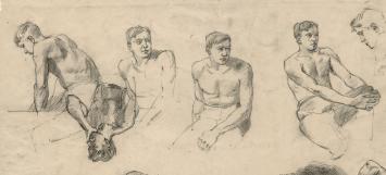 Studietekeningen, naakte mannen (voor en achter) +/- 1895