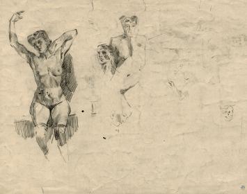 Groot schetsblad, naakte dames (voor en achter) +/- 1895