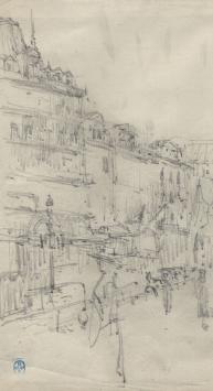 Schets van Lucien van der Borcht met verzamelstempel