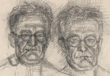 Lucien van der Borcht met een schets rond 1900