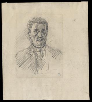 potloodtekening kopen van een strenge man