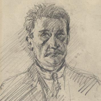 Lucien van der Borcht met een schets rond 1900