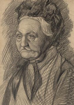 Lucien van der Borcht met schets op papier