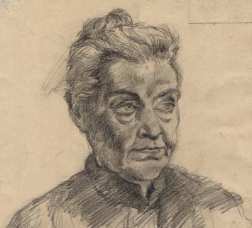 Lucien van der Borcht met schets op papier (voor en achterkant)