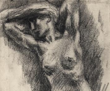 Lucien van der Borcht met een schets uit 1895