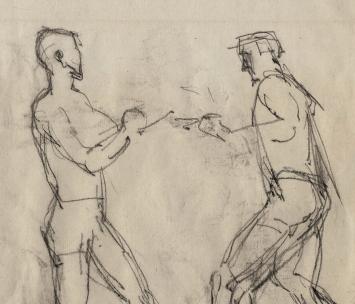 Lucien van der Borcht met een schets rond 1900