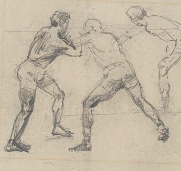 Lucien van der Borcht met twee schets rond 1900