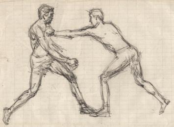 Lucien van der Borcht met twee schets rond 1900