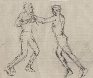 Schetsen, tweemaal twee boxers (+/- 1900)