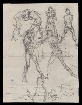 19de -eeuwse potloodschets van boxers kopen