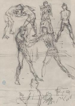 Potloodschetsen van de Belgische kunstenaar Lucien van der Borcht