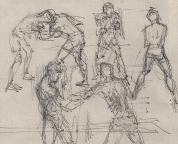 Lucien van der Borcht met schetsen uit 1895