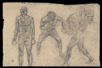 19de -eeuwse potloodschets van boxers kopen