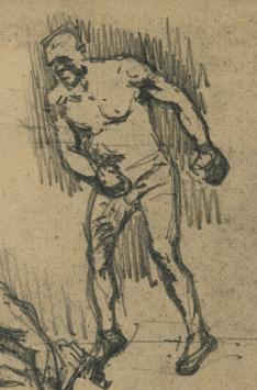 Lucien van der Borcht met een schets van boksers