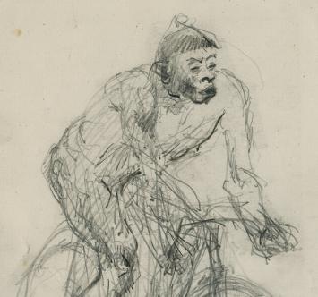 Lucien van der Borcht met een schetsen rond 1900