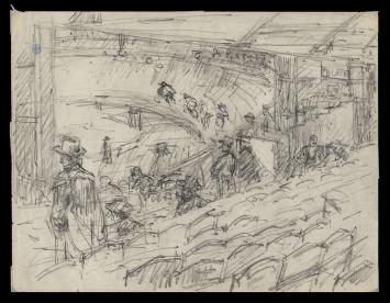 19de -eeuwse potloodschets van een velodroom