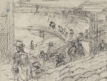 Lucien van der Borcht met een tekening