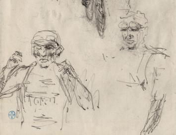 Schets, groepje renners (+/- 1895)