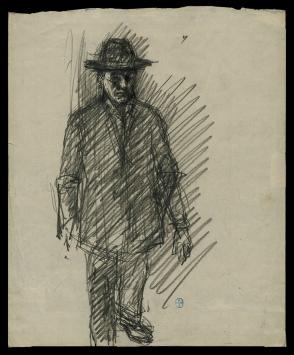 potloodtekening van een man met een hoed