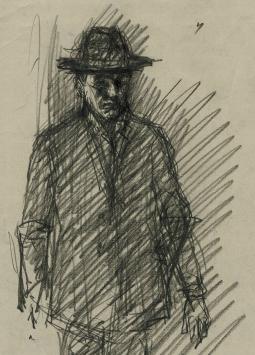 Lucien van der Borcht met een schets van een geklede man