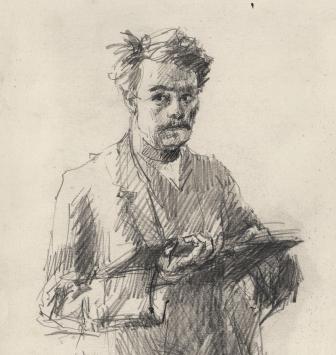 Lucien van der Borcht met een schets uit 1895