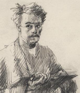 Schets van Lucien van der Borcht met verzamelstempel