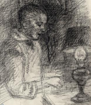 Lucien van der Borcht met een man met olielamp