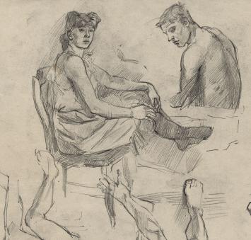 Studieschetsen, naakte mannen en vrouwen +/- 1895