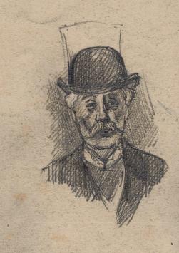 Naakt deels skelet en man met bolhoed +/- 1898