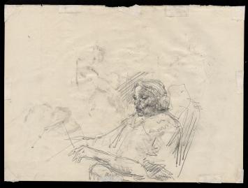 Schetsen, paarden met jockeys en rustende dame (+/- 1900)