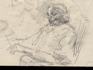 Schetsen, paarden met jockeys en rustende dame (+/- 1900)