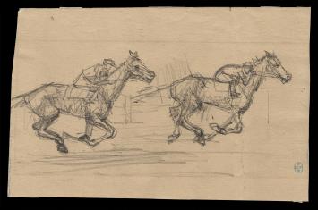 potloodschets kopen van paarden en jockeys