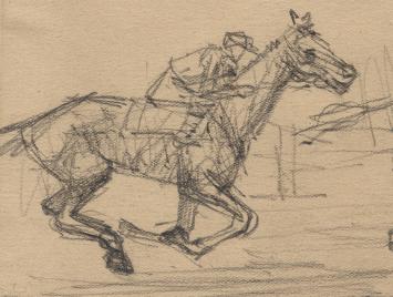 Schets van Lucien van der Borcht met verzamelstempel