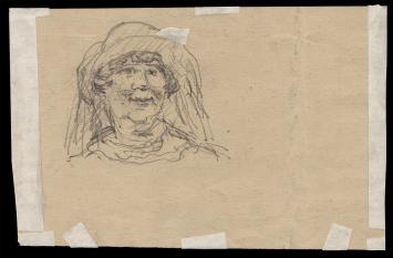 Schetsen, 2 renpaarden en dame met hoedje (+/- 1900)