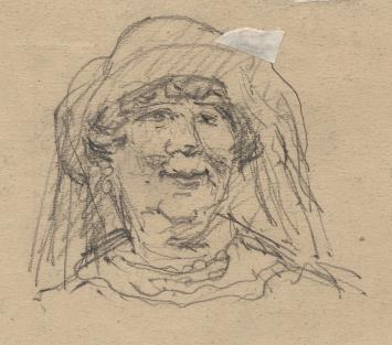 Schetsen, 2 renpaarden en dame met hoedje (+/- 1900)