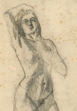 Lucien van der Borcht met een naaktstudie van een vrouw