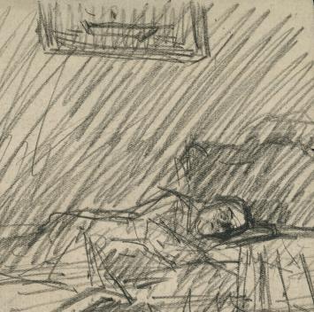 Lucien van der Borcht met een tekening