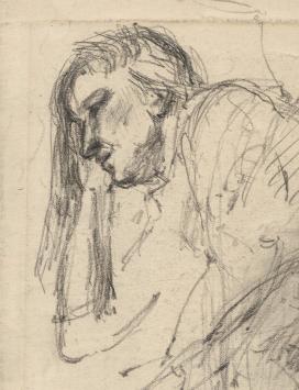 Schets van Lucien van der Borcht met verzamelstempel