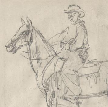 Lucien van der Borcht met een man te paard
