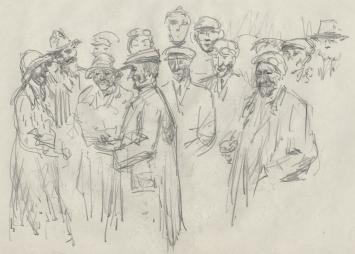 Man of cowboy op paard, tekening of schets