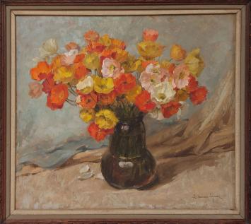 Olieverfschilderij van de Belgische schilder Louis Van den Eynde, stilleven