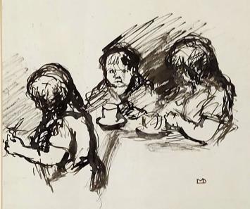 Maurice Dupuis met een pentekening