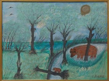 Maurits Huysman met een naïef schilderij