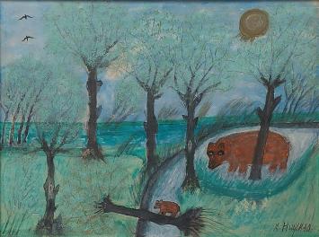 Naïef schilderij van de Belgische kunstenaar Maurits Huysman