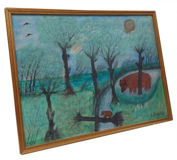 Naïef schilderij: Beer en haar welpje