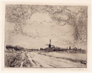 Maurice Seghers met een ets van Vlaanderen