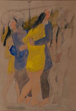 Maurits Verbist met een kunstwerk uit 1967