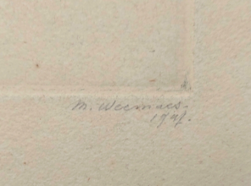 Margot Weemaes met een gekleurde ets