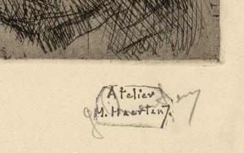 Ets met atelier stempel en nummering